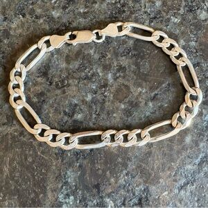 Mens Sterling Silver Figaro Bracelet 8" Italy